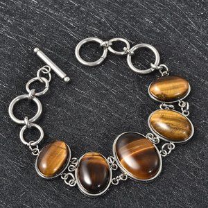 South African Tiger's Eye Toggle Clasp Bracelet in Stainless steel 6.50 inches
